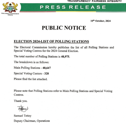Polling station list for Election 2024 